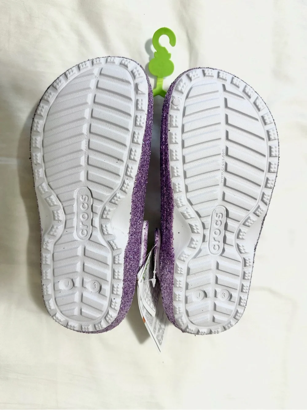CROCS NWT Kids Purple Glitter Fuzzy Clog with Heel Strap Size 3